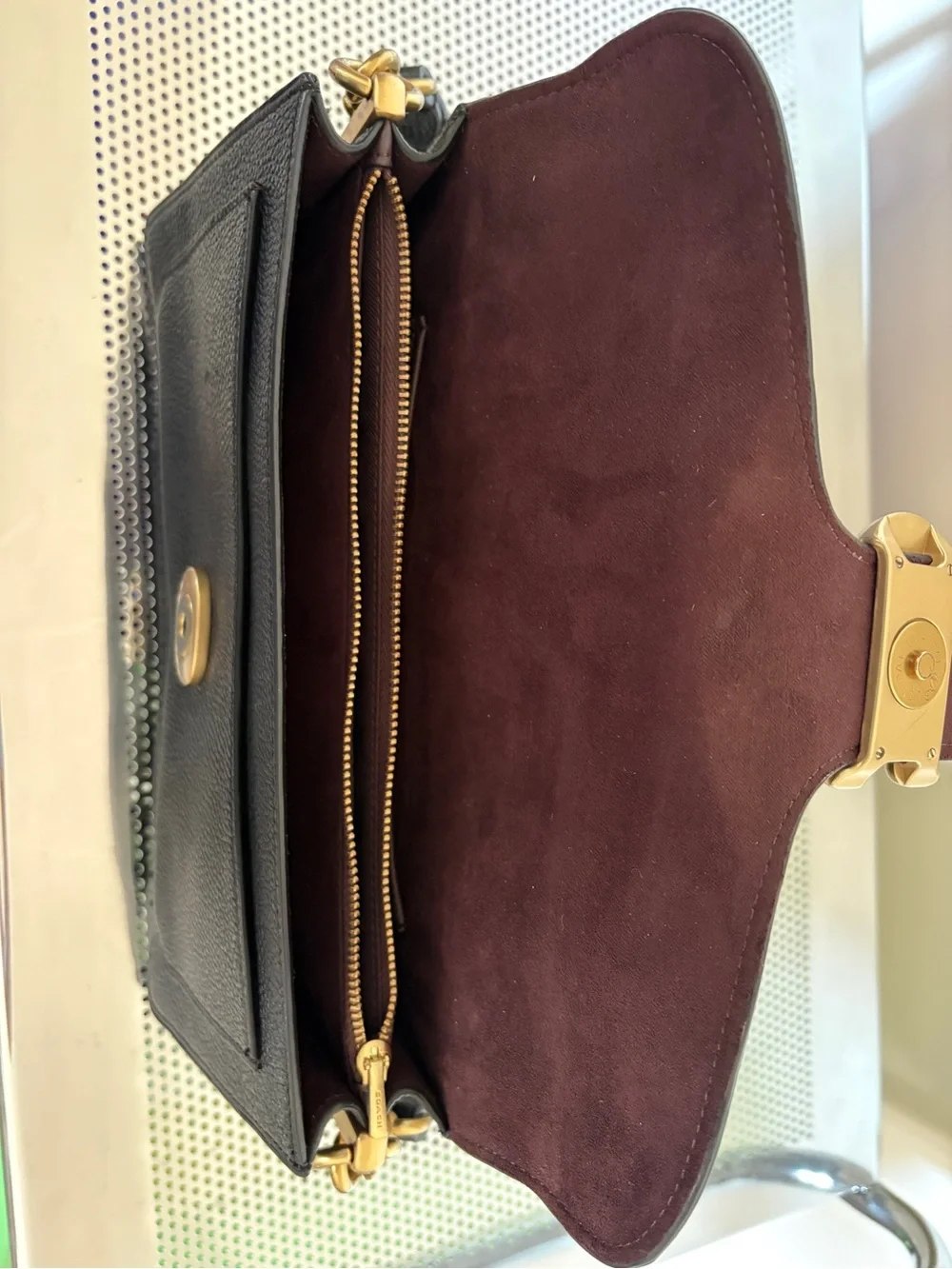 Coach Tabby 26 Black Pebbled Leather Shoulder Bag with Gold C Clasp